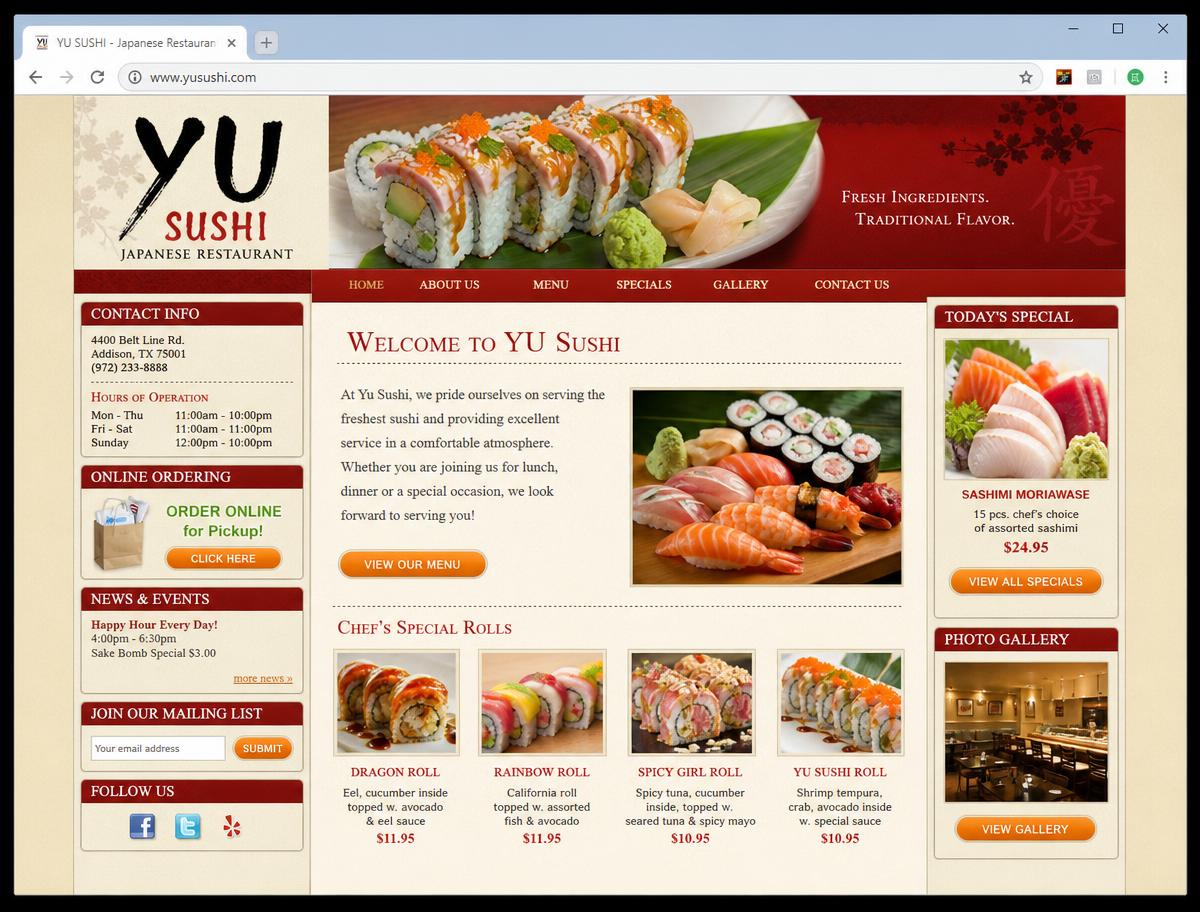 Yu Sushi — sito prima del restyling NEXIVA